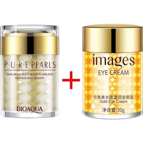 BIOAQUA Pearls Face Cream Whitening Moisturizing Anti Wrinkle + Images Gold Eye Cream Dark Circles Remover Eye Bag Skin Care