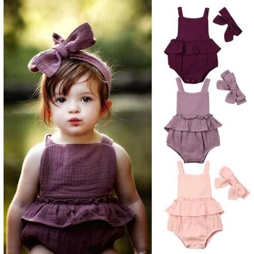 Citgeett Summer Solid Newborn Baby Girls Bodysuit Jumpsuit 2Pcs Outfit Sunsuit Strap Ruffle Clothes Dropshipping