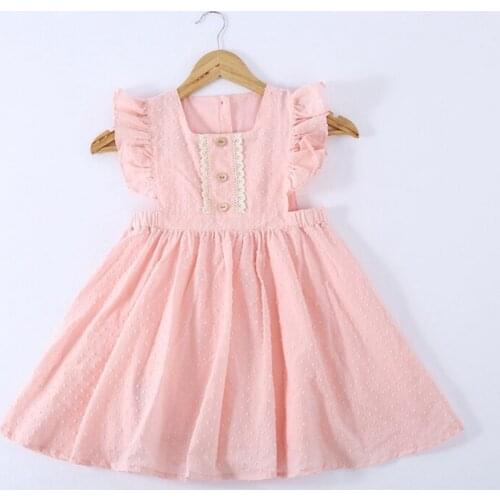 Girls Cute Princess Dress A-line dress flying sleeves dress Square collar Ruched child girl clothing