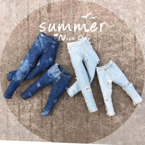 1PCS Handmade Fashion Blyth Doll Ripped Jeans for Holala, OB24, Azone, Middle Blyth Denim Pants Doll Clothes Accessories