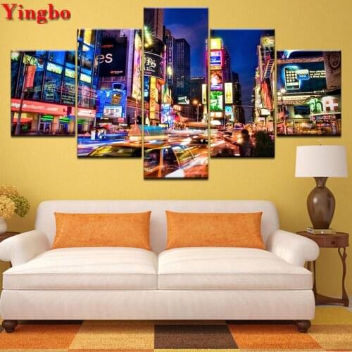 5Pcs Set 5D DIY Embroidery Diamond Painting City street night view FULL Square round Drill 5d mosaic kit canvas print home decor