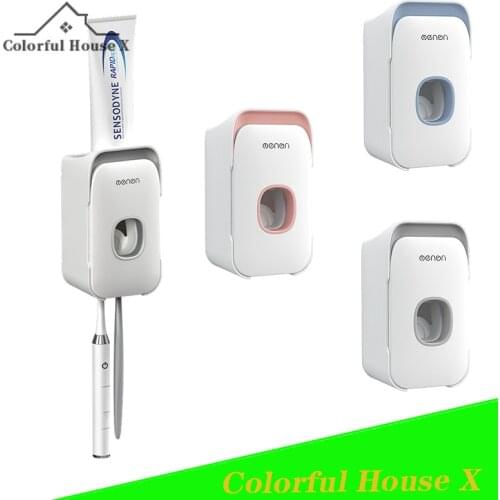 Automatic Toothpaste Squeezing Device Wall Hanging Free Punching Toothbrush Holder Multifunctional Bathroom Storage Accessories
