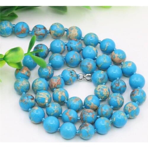 Natural Stone Sky Blue Sea Sediment Turquoises Imperial Jaspers Beads 8mm 10mm Round Bead Necklace Jewelry Making 18inch Y118