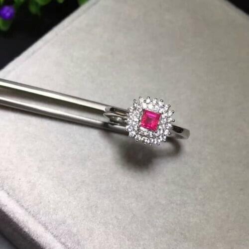 Natural red ruby gem Ring Natural gemstone Ring S925 sterling silver Fashion elegant Small square women wedding fine Jewelry