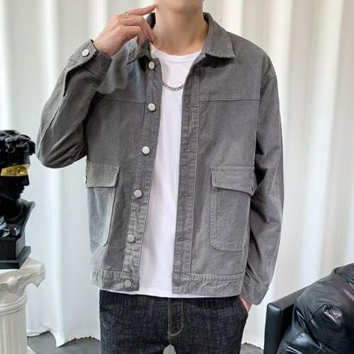 Newest Design Corduroy Jacket Men Casual Coat Autumn Slim Fit Double Pockets Men Jackets Comfortable Grey Outerwear 3XL