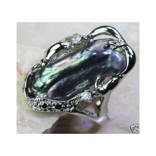 Wholesale FREE SIP>>stunning baroque black pearl ring SIZE 9