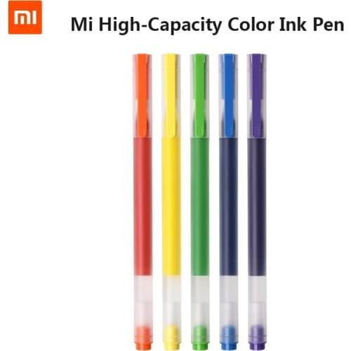 Original Xiaomi Mi High-Capacity Color Ink Pen 0.5mm Spring Head Orange Yellow Green Blue Purple 5pcs Write Length Matte Case