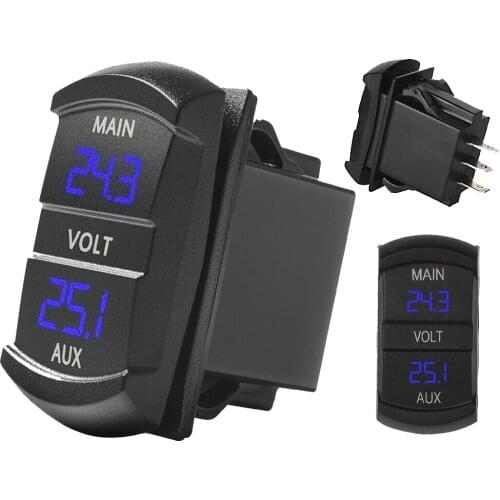 LED Digital Panel Double Voltmeter Rocker Switch Style Voltage Meter Monitor Blue For 12-24V Car Pickup RV Truck Dual Battery