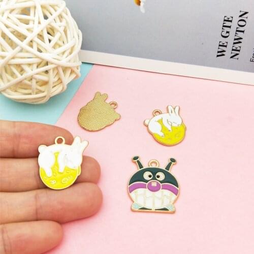10pcs Drop Oil Cartoon Animal Alloy Enamel Charms Moon Rabbit Pendants Floating DIY Earring Bracelet Jewelry Accessory Handmade