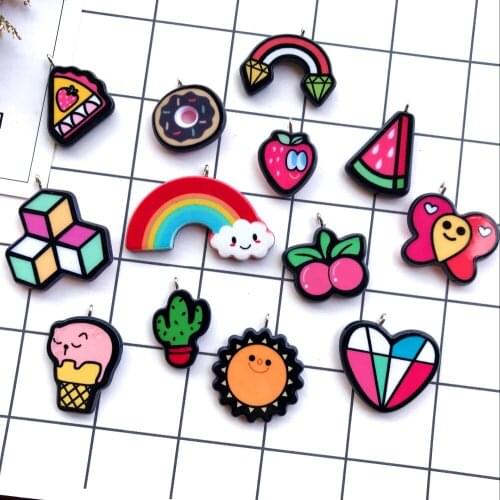 10pcs resin Watermelon rainbow donuts charms keychain pendant necklace pendant for brooch DIY decoration