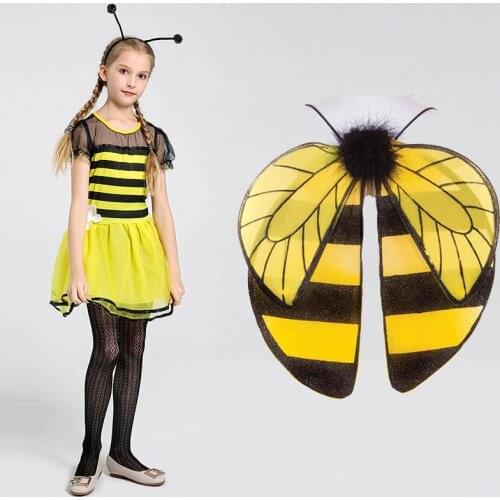 Christmas Yellow Bee Wing Dress Headband Skirt Kids Child Girls Princess Halloween Cosplay Costume Props Birthday Party Decor