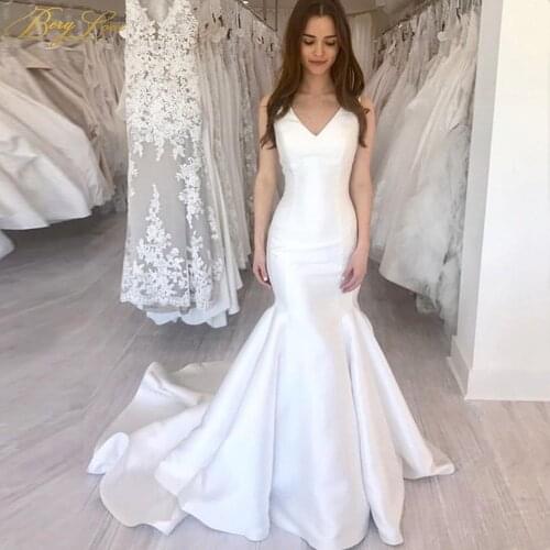 2019 Plain Ivory Mermaid Wedding Dress Mikado Wedding Gown Bridal Dress Chapel Train Tank V Neck Fishtail Bridal Gown