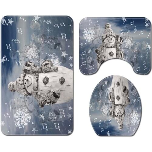 Marry Christmas cartoon Three-piece set 3D printed Bathroom Pedestal Rug Lid Toilet Cover Bath Mat Set drop shipping 04