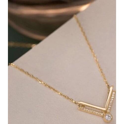 Light Luxury V 100% 925 Sterling Silver Necklace For Women Female Fine Jewelry Zircon Pendant Gold Chain Valentines Day Gift