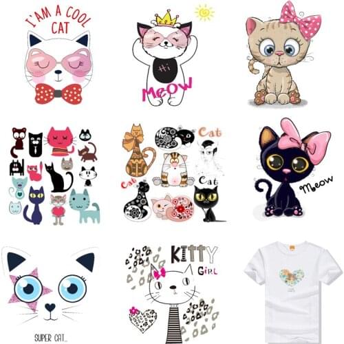 Iron-on Transfers for Clothing Patches Clorhing Stickers Stripe Dress Diy Cat Patch Vinyle Thermocollant Flex Fusible Transfer C