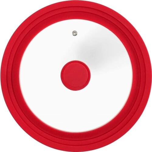 Schnesland Universal Lid for Frying Pan-Pots and Skillets-Tempered Glass Lids with Heat Resistant Red Silicone Rim