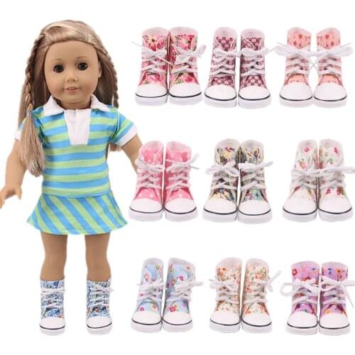 High Top Canvas Sneakers Baby Born Shoes Handmade Lace-up Shoes For 18 Inch American 43 cm Baby Dolls GIfts Free Shipping