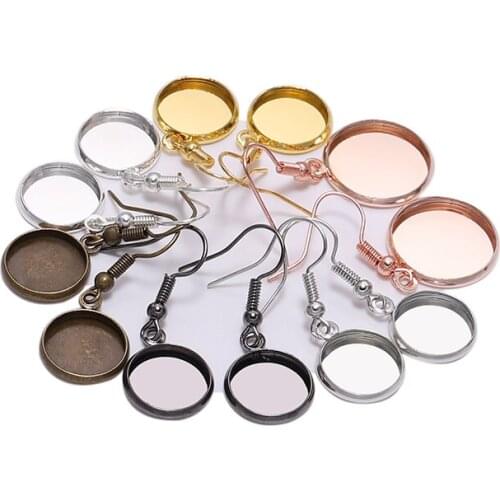 10pcs 10-25mm Tray Bezel Cabochon Earring Hook Blank Setting Round Pendant Ear Base Findings For DIY Jewelry Making Accessories