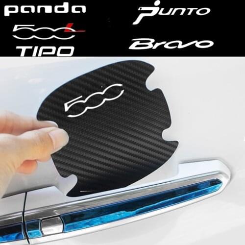 4pcs Carbon Fiber Car Door Handle Protection Sticker For Fiat 500 500X 500L Punto Bravo Panda Tipo