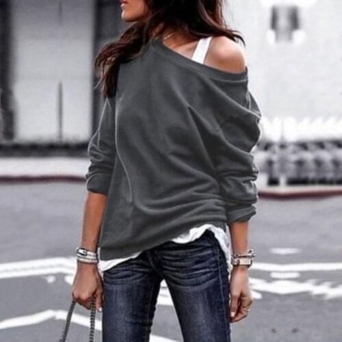 2021 Sexy T-Shirt Off Shoulder Women Long Sleeve Top For Female Casual Female Solid T-Shirts Fashion Solid Color Fashion Tees