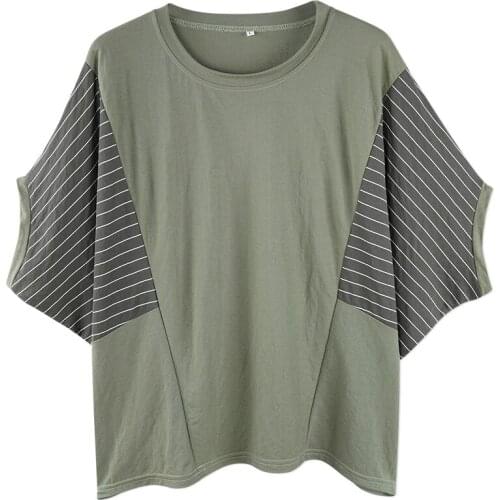 Neatie kiddie Summer Casual Short Batwing Sleeve Gray Streetwear T-shirt Women Clothes 2019 Stripe Patchwork Loose Tshirt