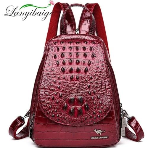 Womens backpack fashion Crocodile skin Backpack Leather Backpack for Teenage Girls Shoulder Bags Sac A Dos ladys PU School Bag