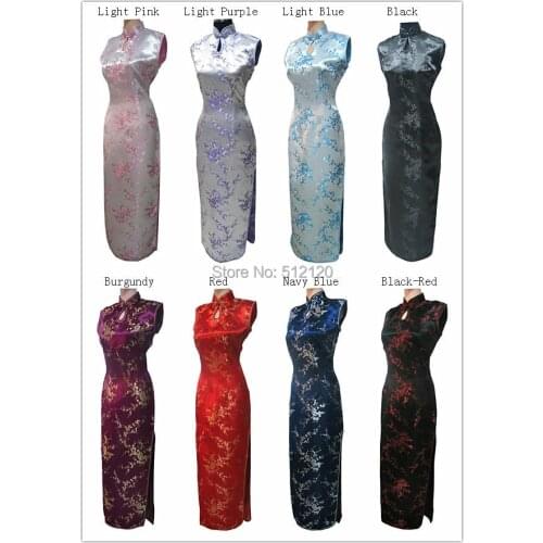 Shanghai Story long cheongsam Chinese dress Womens Satin Polyester Long Qipao Cheong-sam Dress Flower long Chinese Dress
