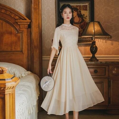 Summer Lace Dress Women Elegant Vintage Retro Embroidery Fairy Dress Casual Slim Fit Embroidered Lace Korean Sweet Dress Women