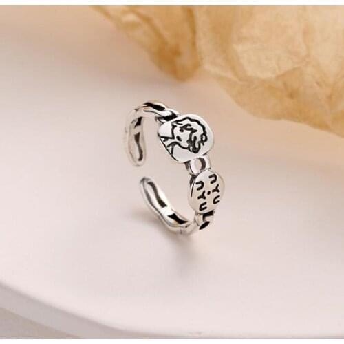 Handmade Silver Plated Cartoon Portrait Thai Silver Ring For Women Gift Silver Palted Jewelry