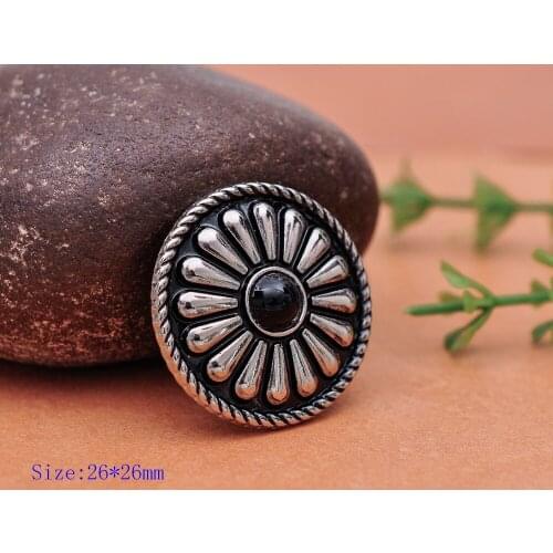 10pc 26X26MM Beauty Tribal BLACK Turquoise Antique Silver Bohemian Flower Leathercraft Conchos
