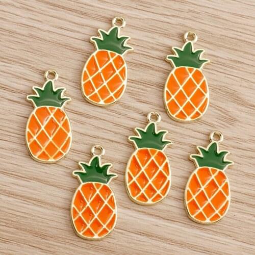 10pcs 12*26mm Enamel Pineapple Charms Necklaces Earrings Making Mini Fruit Pendants Charms DIY for Jewelry Findings Crafting
