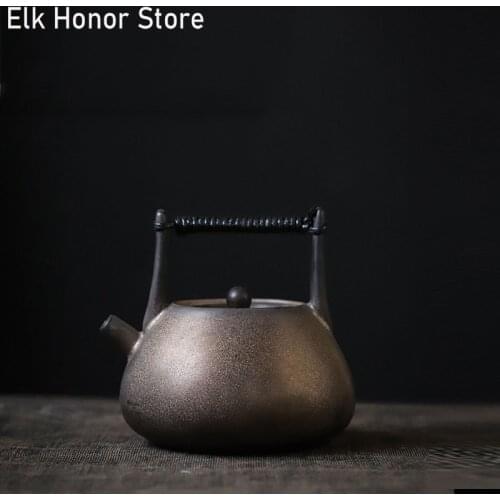200ml Retro Japanese Style Coarse Ceramic Teapot Handmade Rust Glaze Loop-handled Teapot Household Teakettle Kung Fu Tea Teaset