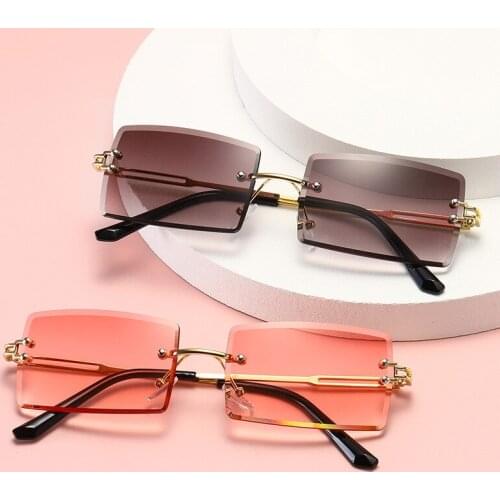 2020 European and American fashion sunglasses rimless diamond cut edge Sunglasses square box Sunglasses Womens UV400