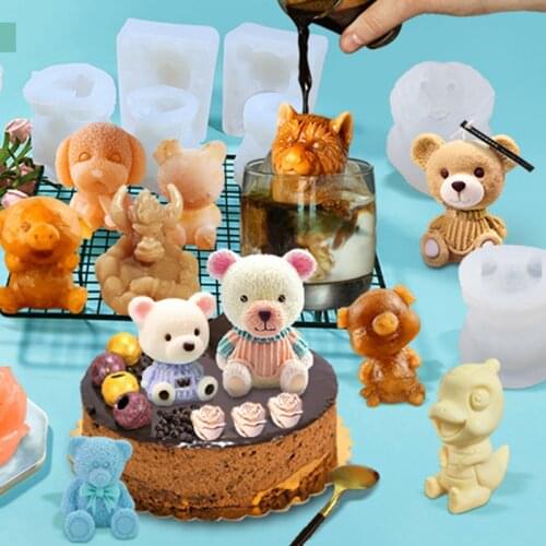 3D Bear Silicone Mold Food Grade Tea Coffee Ice Ball Mold Cake Baking Fondant Mould Aromatherapy Candle Plaster Epoxy Resin Mold