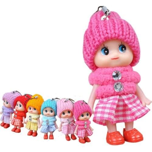 5pcs/Lot 8CM Cute Mini Baby Plush Dolls With Colorful Hat Skirt For Kids Children Party Gift Toys Backpack pendant L0133