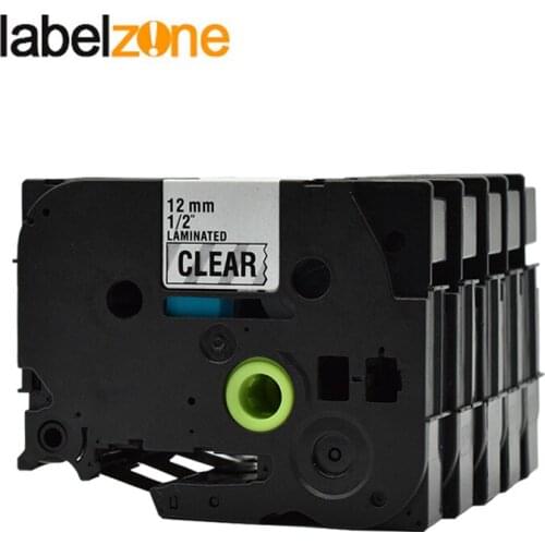 5packs Laminated Tze131 Ribbon Compatible for Brother P-touch Label Machine Black on Clear Tze-131 Label Tapes Ribbon Cassette