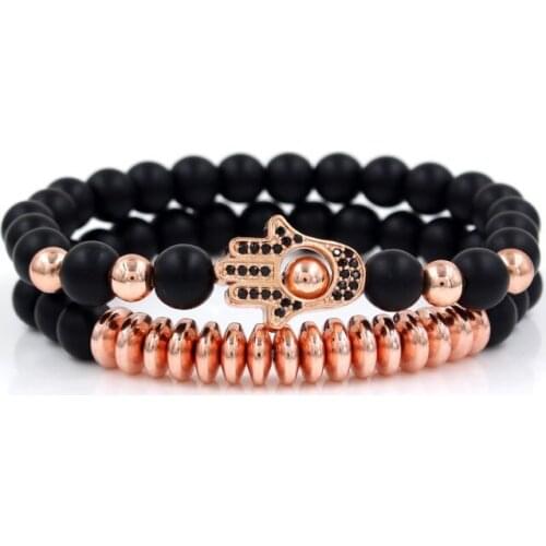 8mm 2PCS/Lot cgf424 gold silver Copper cz zircon cubic zirconia elastic adjusted agate Onyx fatima hand palm Bracelet Bangles