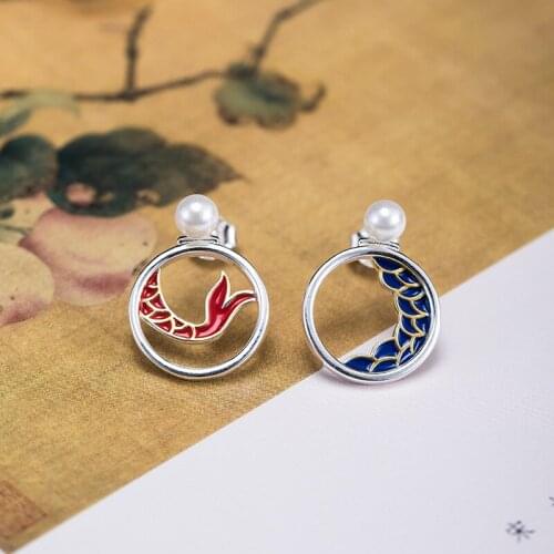 Asymmetry Hollow Fish Earrings for Women 925 Sterling Silver Creative Accessories High Quality Fashion Earrings Gifts