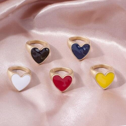 Bohemian Heart Gold Color Rings For Women BOHO Love Heart Round Enamel Ring Female Finger Statement Fashion Jewelry