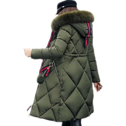 Big Fur Winter Coat Thickened Parka Women Stitching Slim Long Winter Down Cotton Ladies Down Jacket Hooded Abrigos Para Mujer