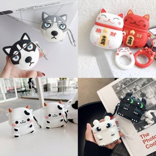 Earphone Cases for Apple AirPods pro Bluetooth Cute Husky Charging for airpods 1 2 Earphone Protection Cover with Safety Buckle