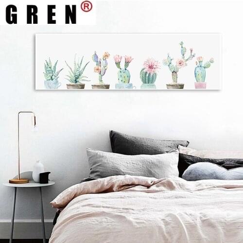 GREN Flower Cactus Cartoon Long Canvas Painting Wall Art Painting Print Poster Picture Living Room Home Decor tropical wall art