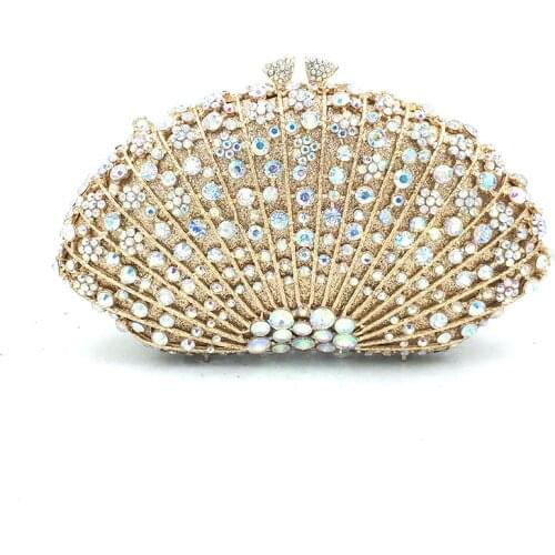 Elegant women evening party beautiful handbag diamonds luxury clutches shell shape crystal purses Bridal wedding party purses