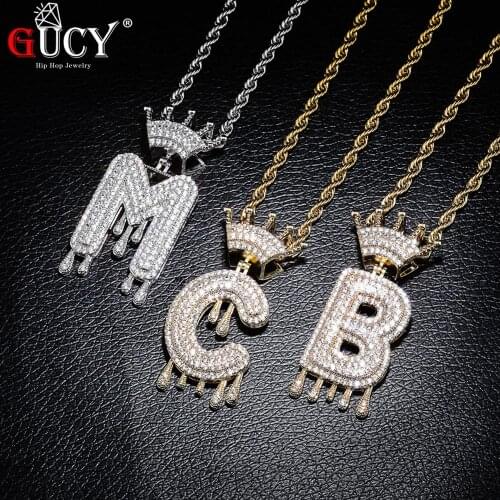GUCY A-Z Crown Drip Letters Necklace & Pendant Chain For Men Women Gold Silver Color Cubic Zircon Hip Hop Jewelry