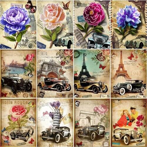 HUACAN 5D Diamond Painting Building Full Drill Square Rhinestone Kit Diamond Embroidery Landscape Diamond Mosaic Car Home Decor