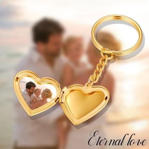 Custom Photo Folding Heart Locket Keychain Stainless Steel Locket Personalized Gift Family Photo Key Chain