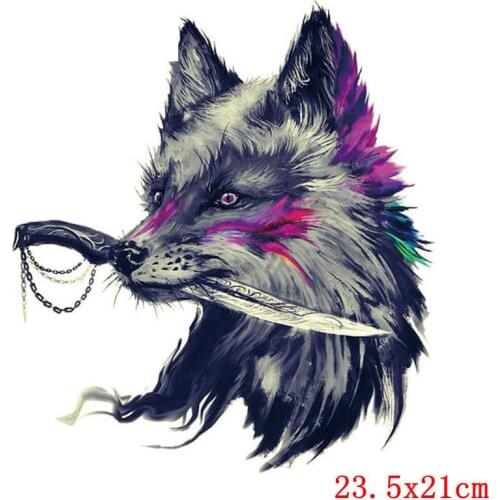 Pulaqi Indian Iron On Patches For Clothing Colorful Bull Wolf Cat Patch Heat Print On T-shirt Jeans A-level Washable Stickers H