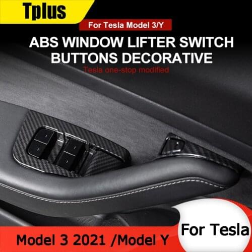 Tplus Car Window Lift Switch Button Decorative Protective Cover For Tesla Model 3 2021 / Y Decorative Strip ABS Accessories