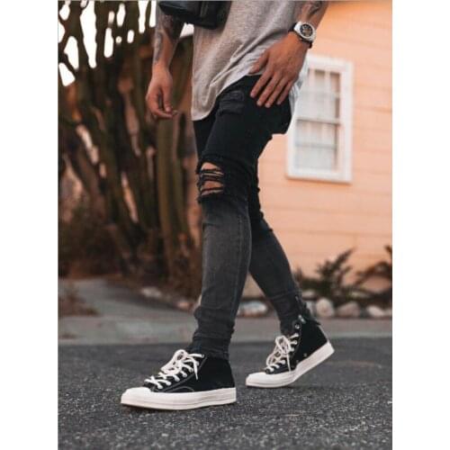Mens Jeans Hip Hop Black Blue Cool Skinny Ripped Stretch Slim Elastic Denim Pants Large Size for Male Casual Jogging Jeans