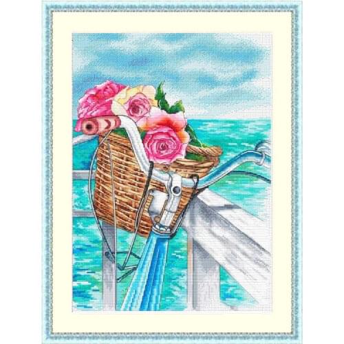 Home Decoration Fishxx Cross Stitch Kit C1500 Flower Bike Coast Precision Printing Painting